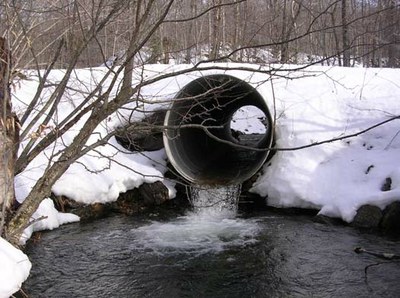 Stevensville Brook, Lake Champlain, Vermont Photo of a culvert causing a fish passage barrier in Stevensville Brook, Vermont.
