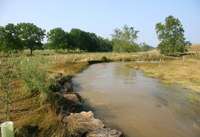 Photo of Smith Creek Headwaters Restoration, Viginia Photo of one of the properties during a flood on Smith Creek Headwaters Restoration, Virginia.
