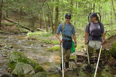 Kettle Creek, Pennsylvania Photo of Indian Run showing the riffle / run dominant habitat and lack of adult brook trout habitat.
