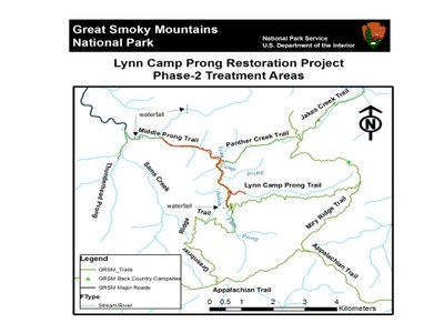 Lynn Camp Prong Project Map, Smoky Mountain National Park, Tennessee Map of the Lynn Camp Prong Project Site in Smoky Mountain National Park in Tennessee.