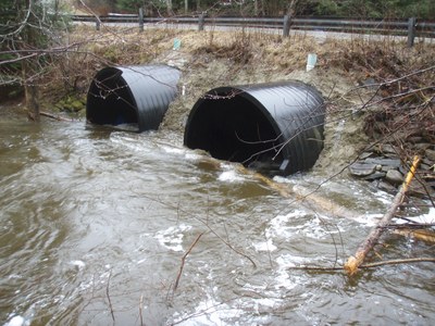 Jam Black Brook Culverts Photo looking upstream at the culverts to be replaced on Jam Black Brook in Maine.