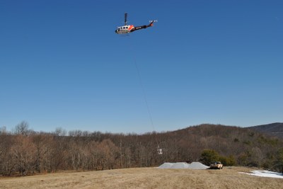 Photo of Helicopter Loading Limestone at St. Mary's Project in Virginia Photo of Helicopter picking up limestone at St. Mary's Project in Virginia
