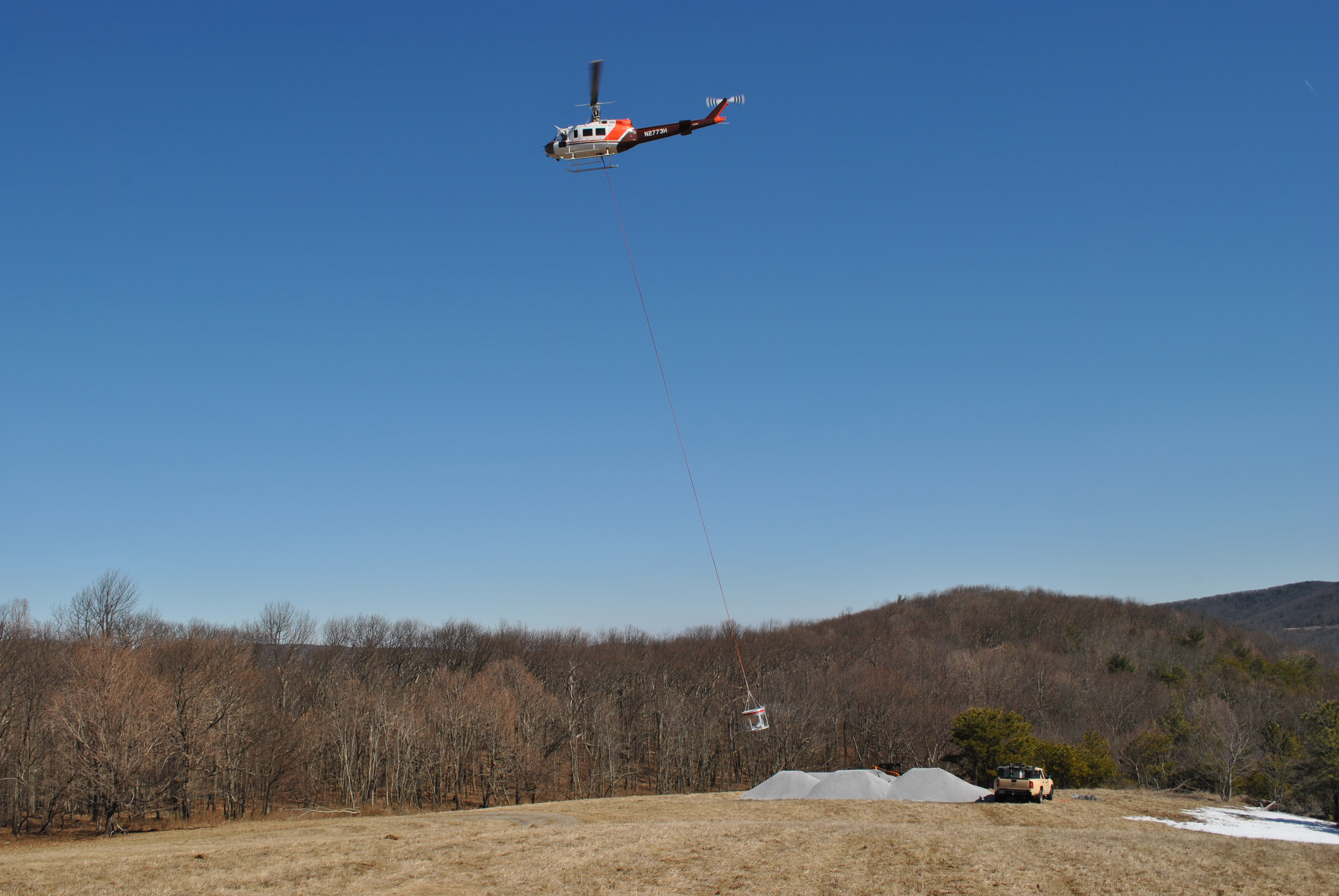 Photo of Helicopter Loading Limestone at St. Mary's Project in Virginia