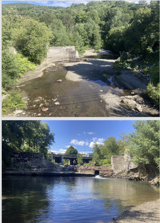CB dam above and below Cross Brothers Dam above and downstream